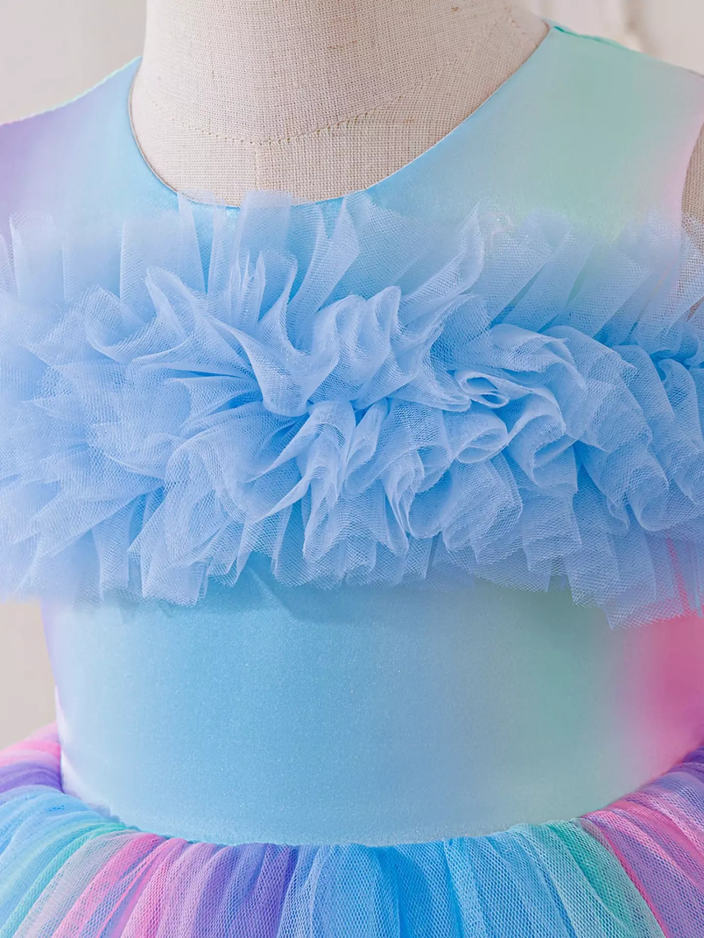 Leolia Blue Layered Tulle Knee Length Girls Party Dress