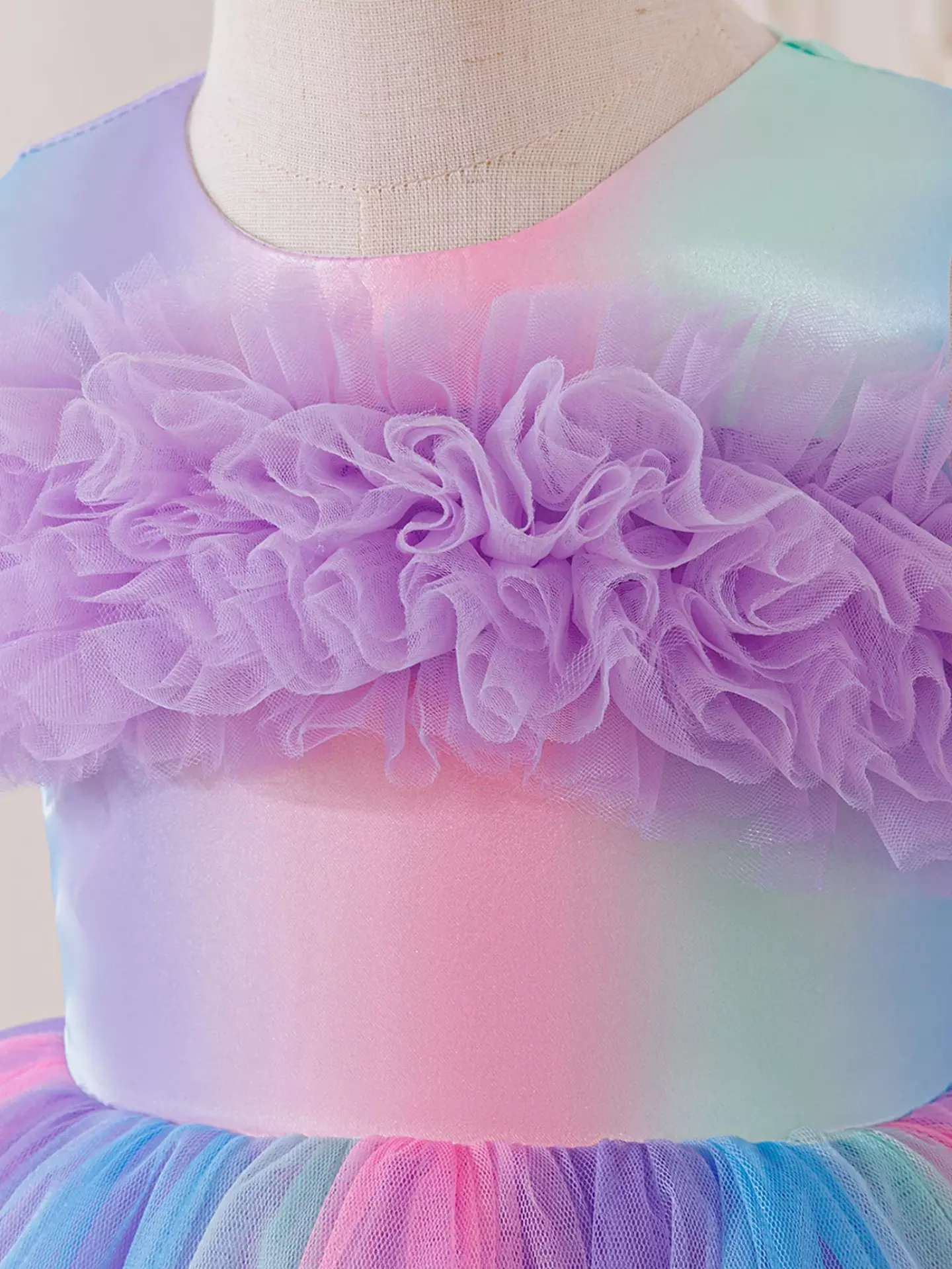 Leolia Lavender Ruffle Neck Knee Length Girls Party Dress