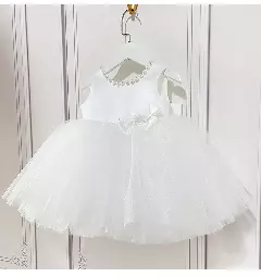 Elvina White V-Back Bow Pearl Neck Girls Flower Girl Dress