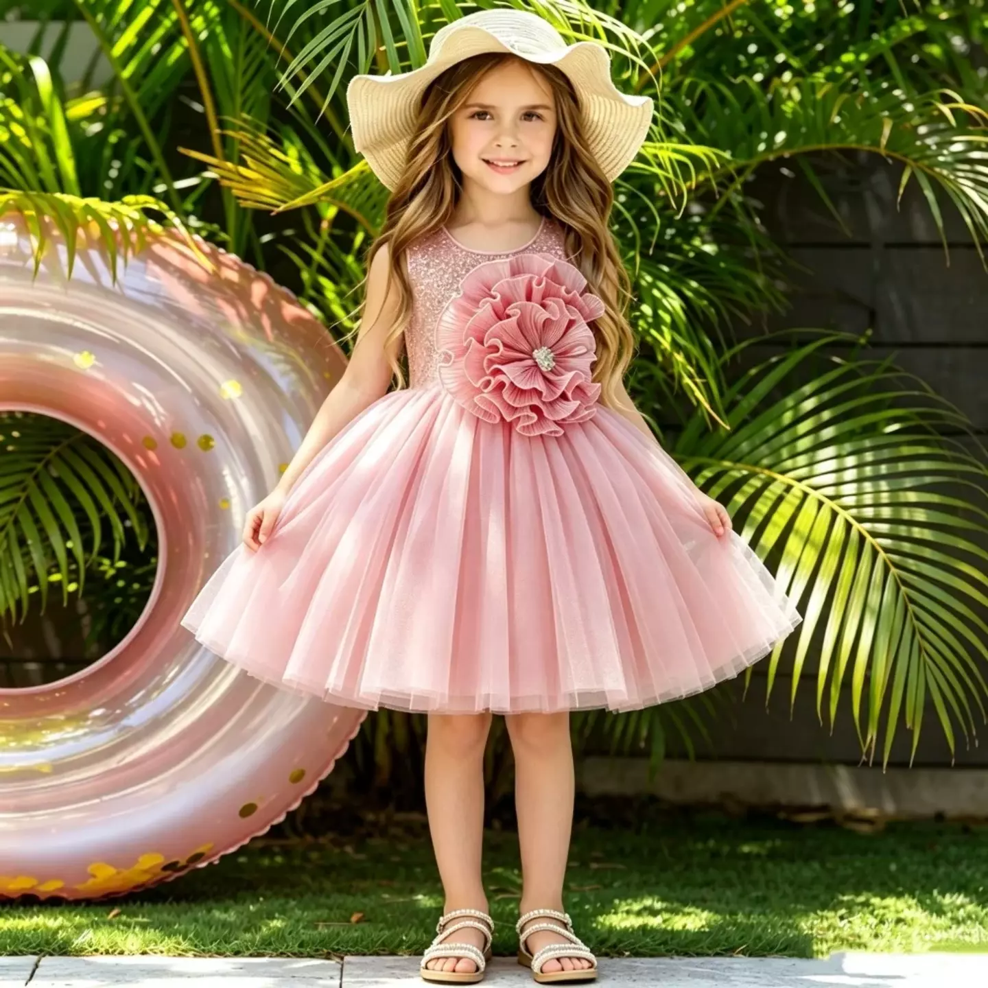 Lucrezia Dusty Pink Oversized Rosette Girls Party Dress