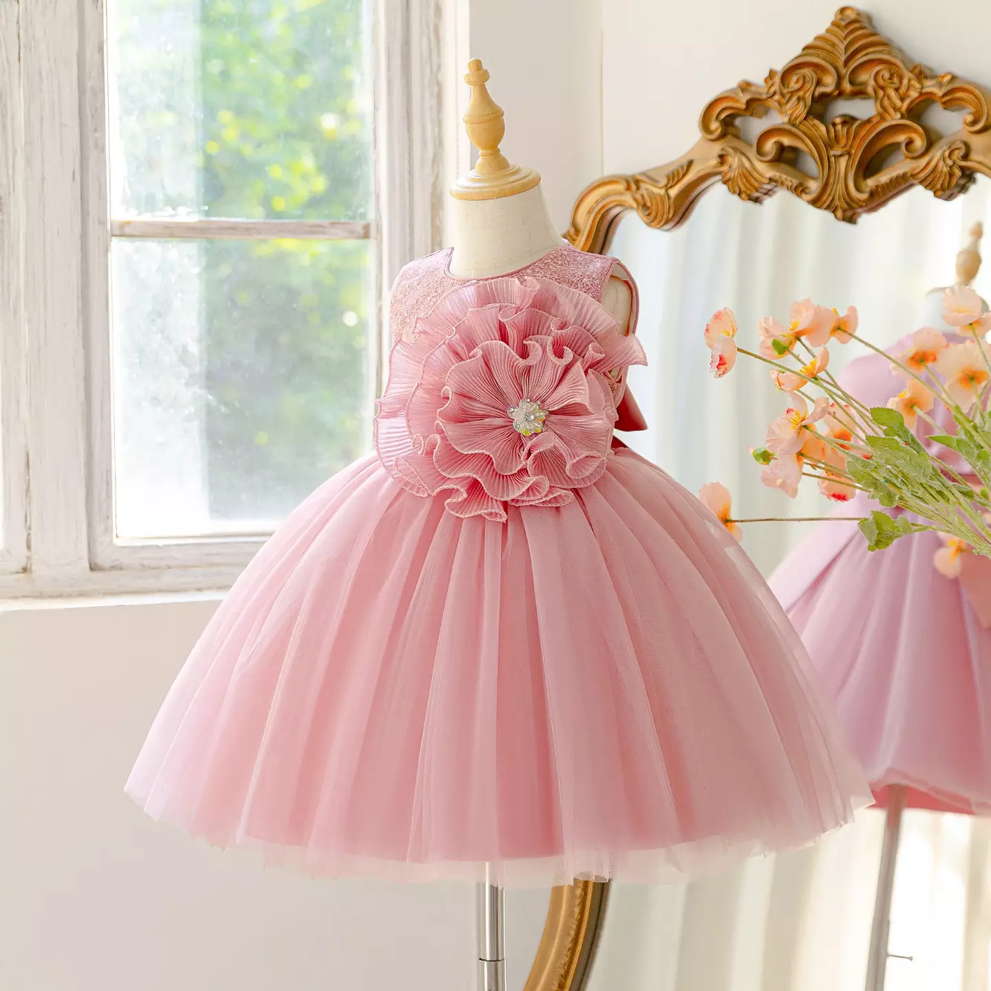 Lucrezia Dusty Pink Oversized Rosette Girls Party Dress