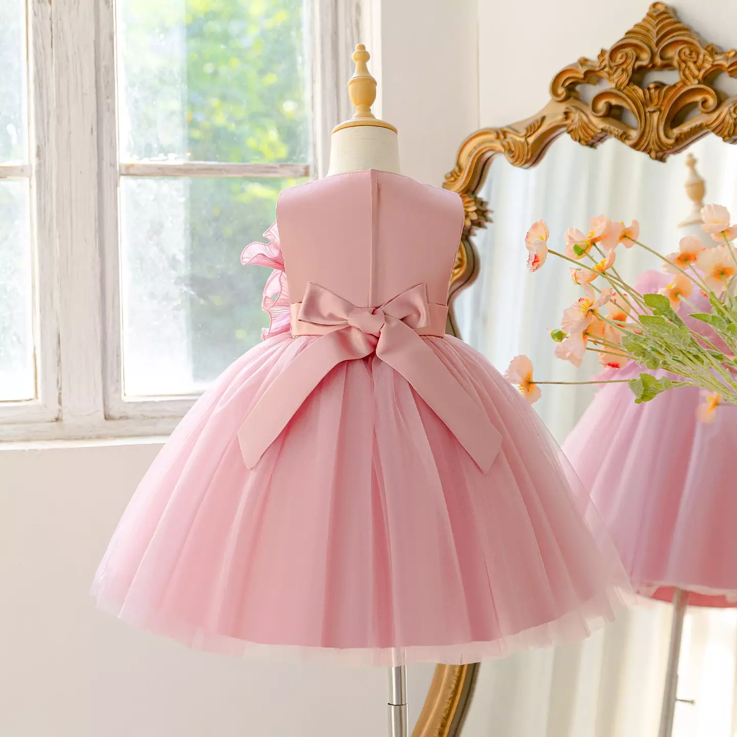 Lucrezia Dusty Pink Oversized Rosette Girls Party Dress