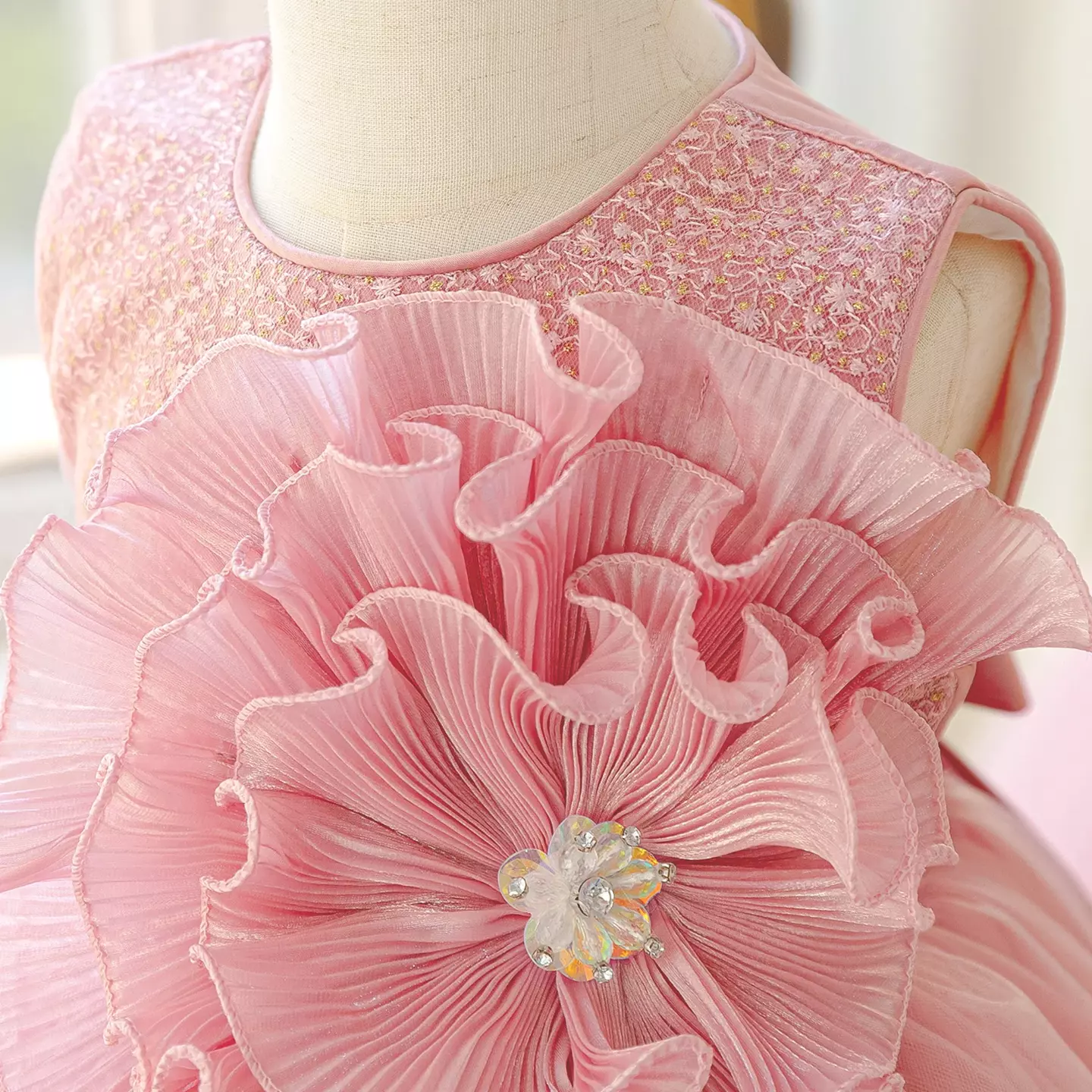 Lucrezia Dusty Pink Oversized Rosette Girls Party Dress