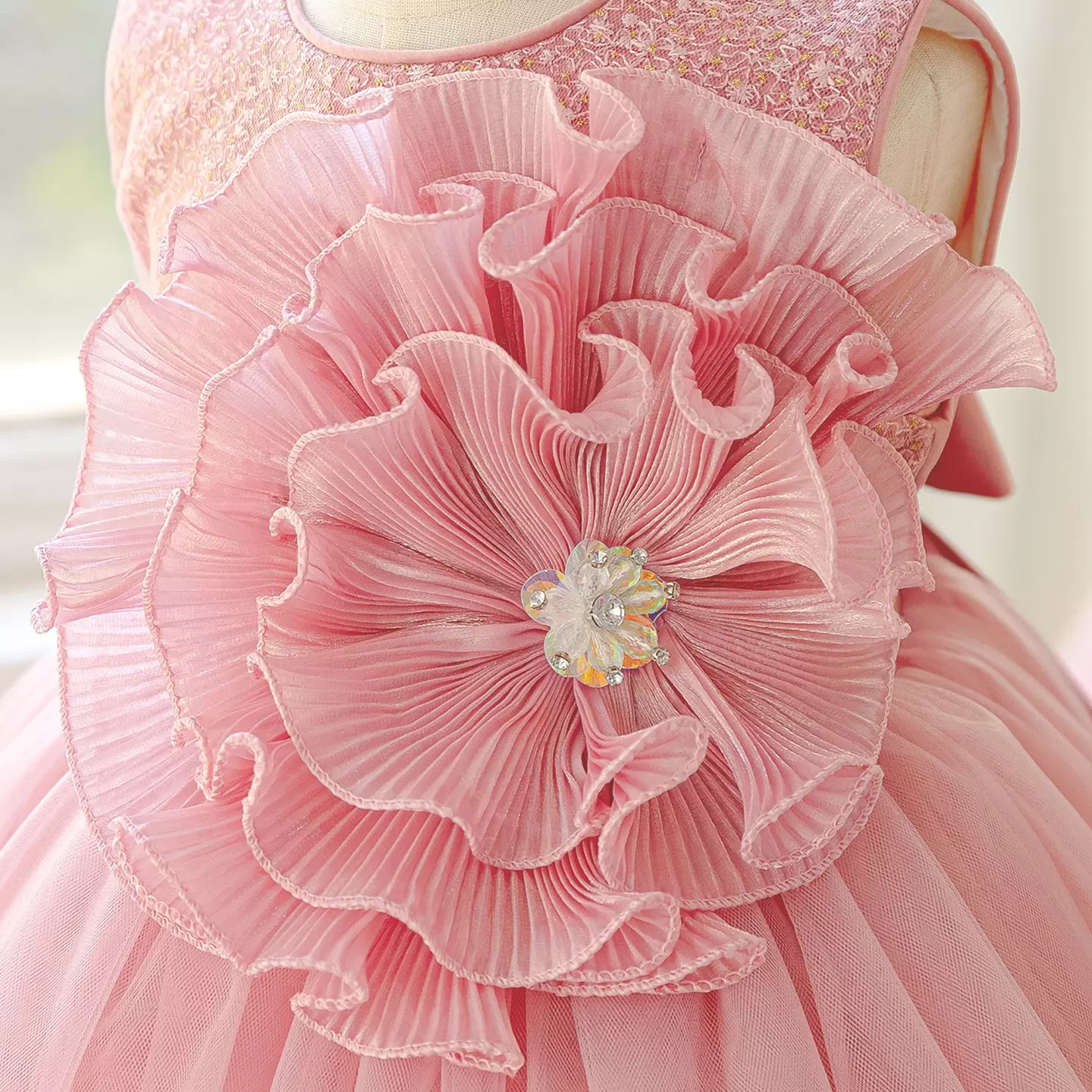 Lucrezia Dusty Pink Oversized Rosette Girls Party Dress