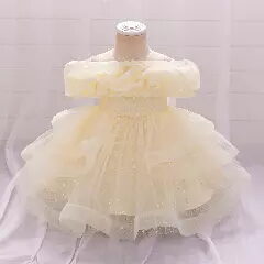 Sophie Champagne Sequin Tulle Baby Party Dress with Ruffle Collar