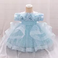 Sophie Light Blue Tiered Tulle Baby Party Dress with Ruffle Collar