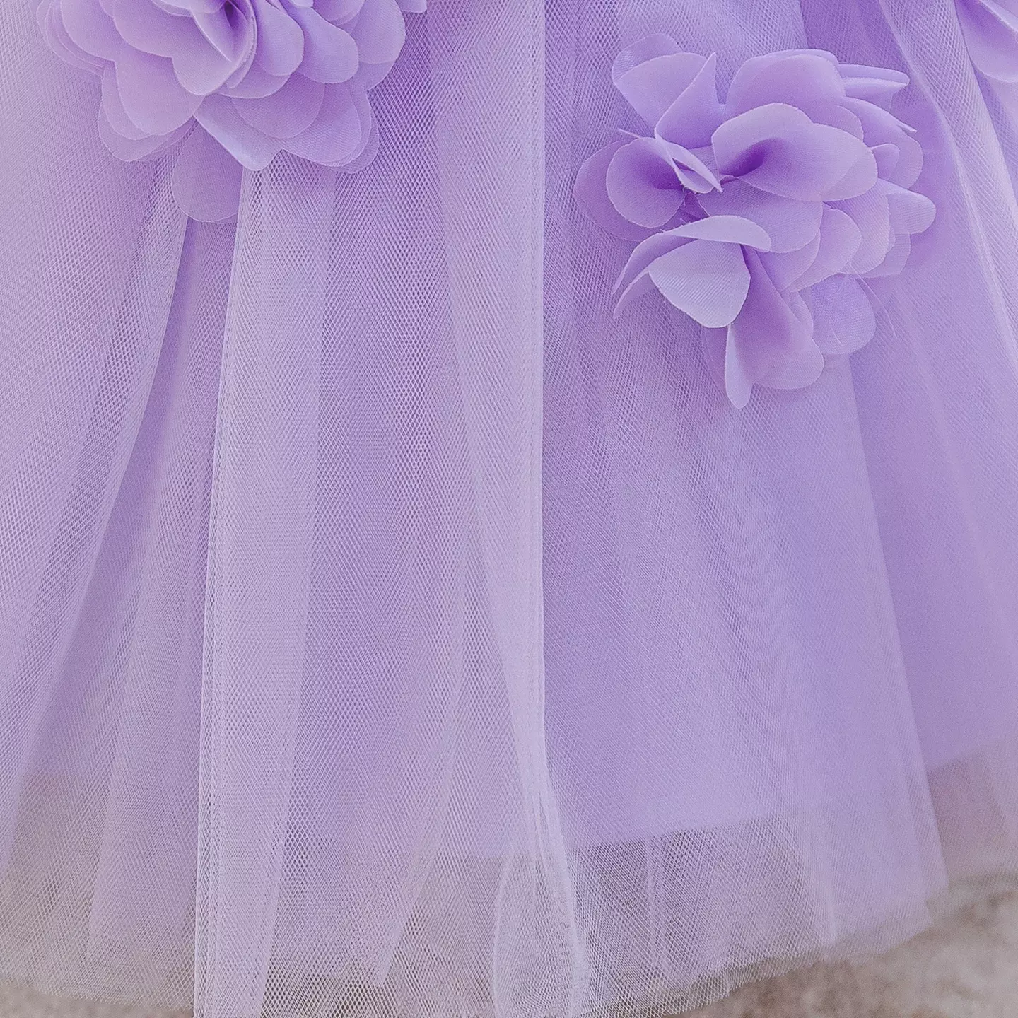 Veronika Lavender Puff Sleeve Floral Tulle Floor Length Baby Girls Party Dress