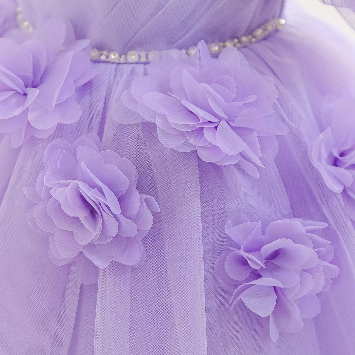 Veronika Lavender Puff Sleeve Floral Tulle Floor Length Baby Girls Party Dress