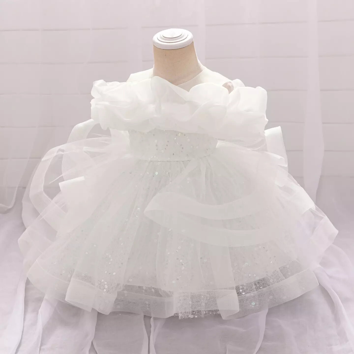 Sophie White Ruffle Collar Baby Christening & Party Dress