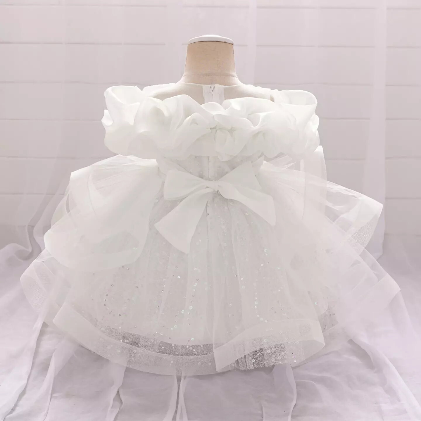 Sophie White Ruffle Collar Baby Christening & Party Dress