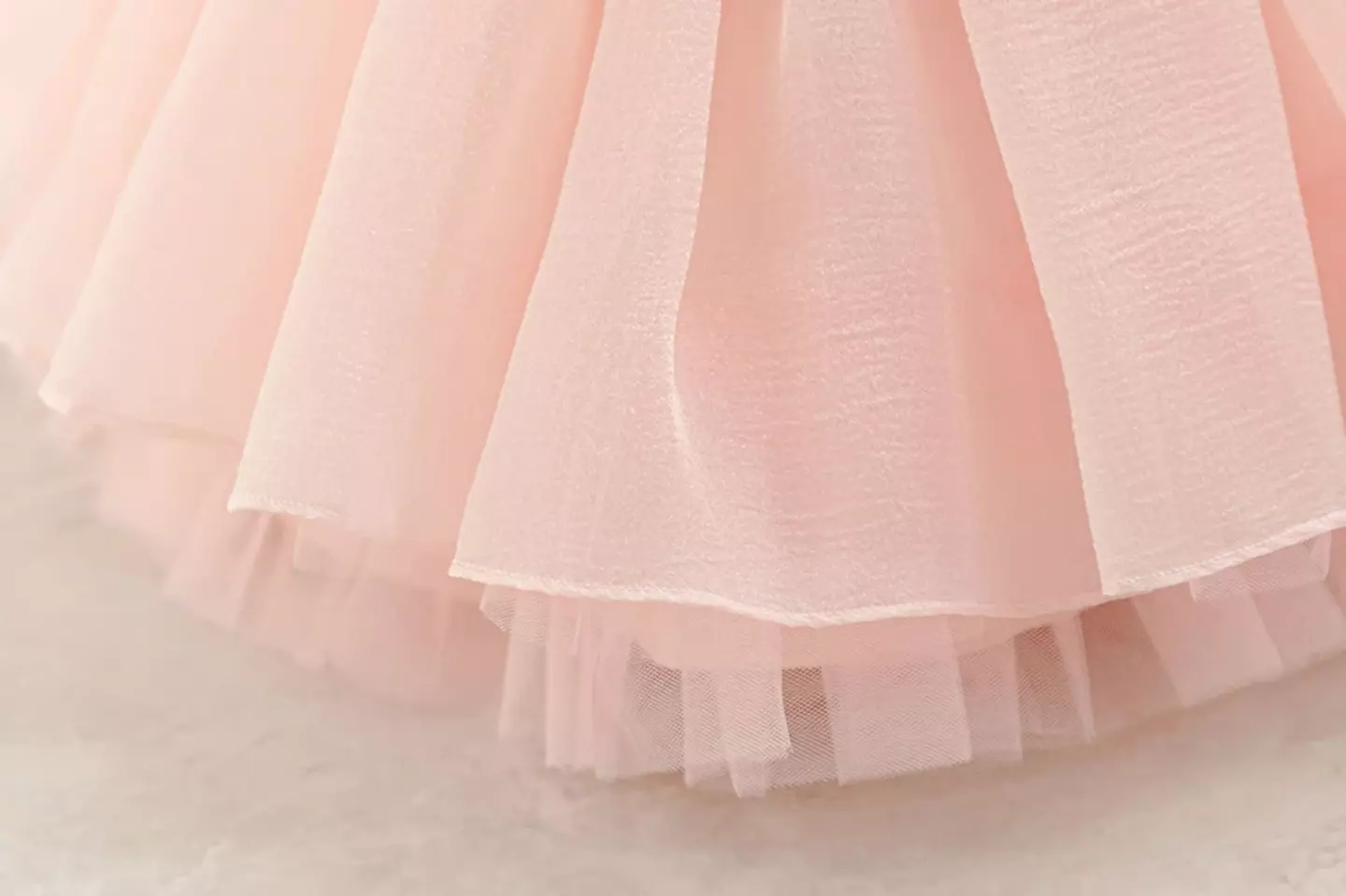 Sonay Peach Pink Sequin Puff Sleeve Tulle Tea Length Baby Girls Party Dress