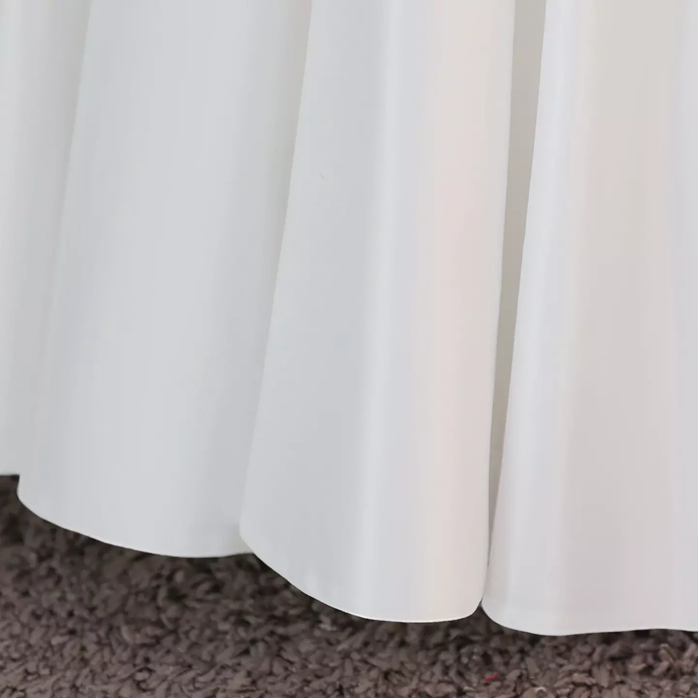 Arango White Satin Pleated Off-Shoulder Bow Tea Length Communion Dress