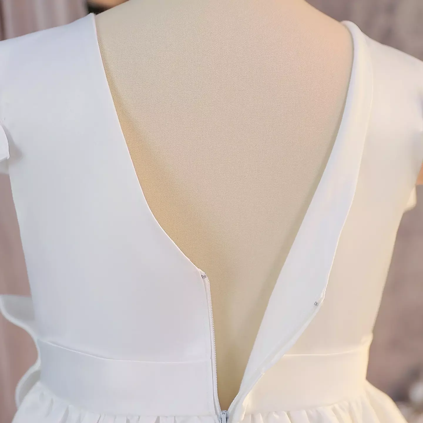 Arango White Satin Pleated Off-Shoulder Bow Tea Length Communion Dress