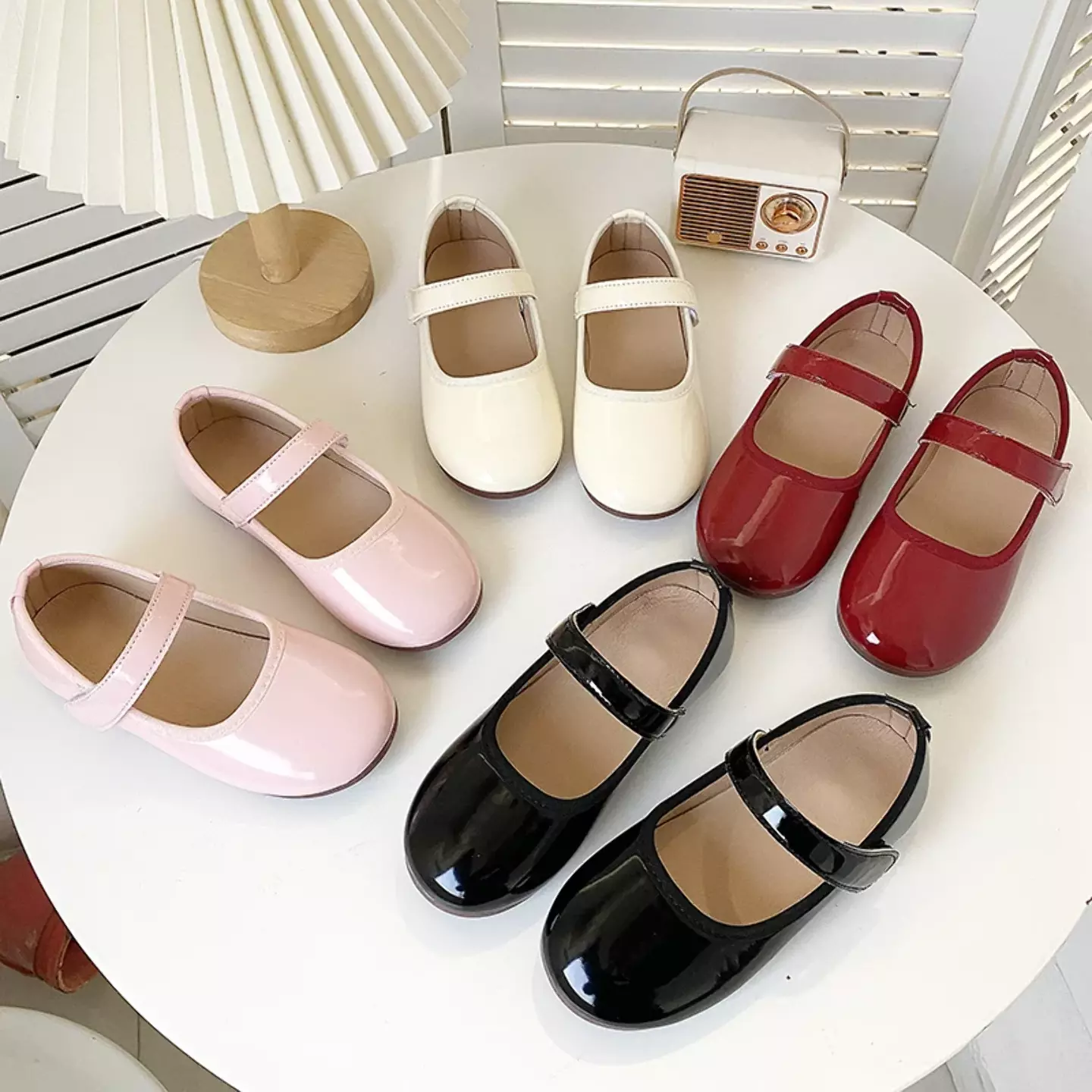 Girls Black Glossy Patent Single Strap Flats | Lucys 10729