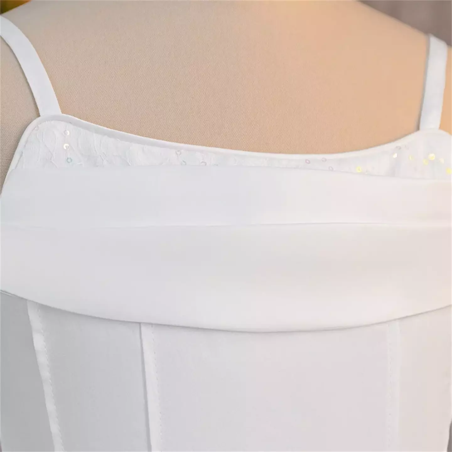 Zuleta White Satin Square Neck Lace-Up Back Tea Length Girls Party Dress
