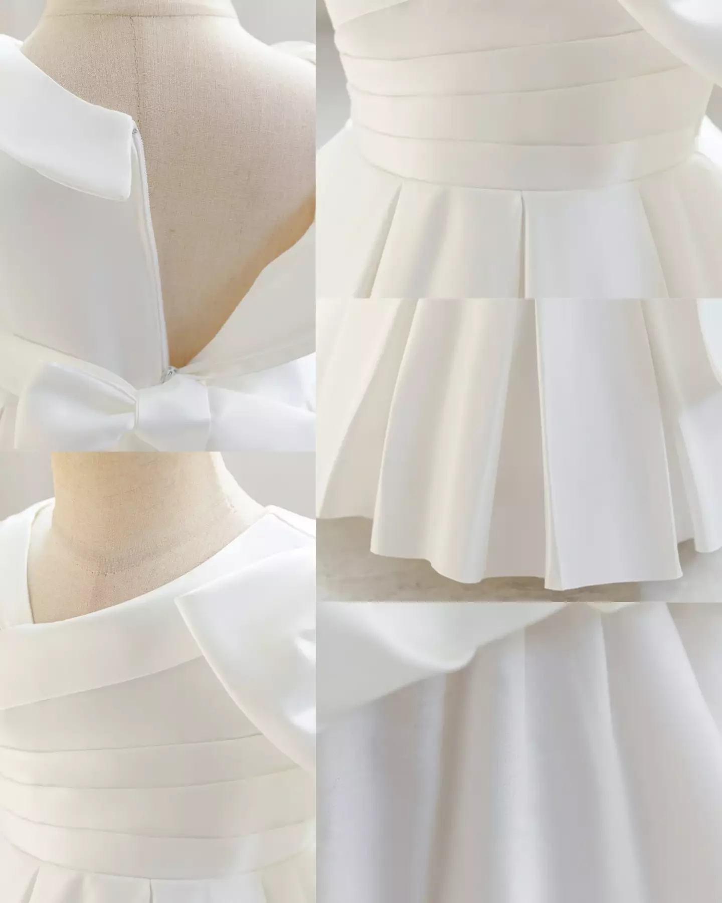 Leeseo II White Satin One Shoulder Bow Tea Length Baby & Toddler Party Dress