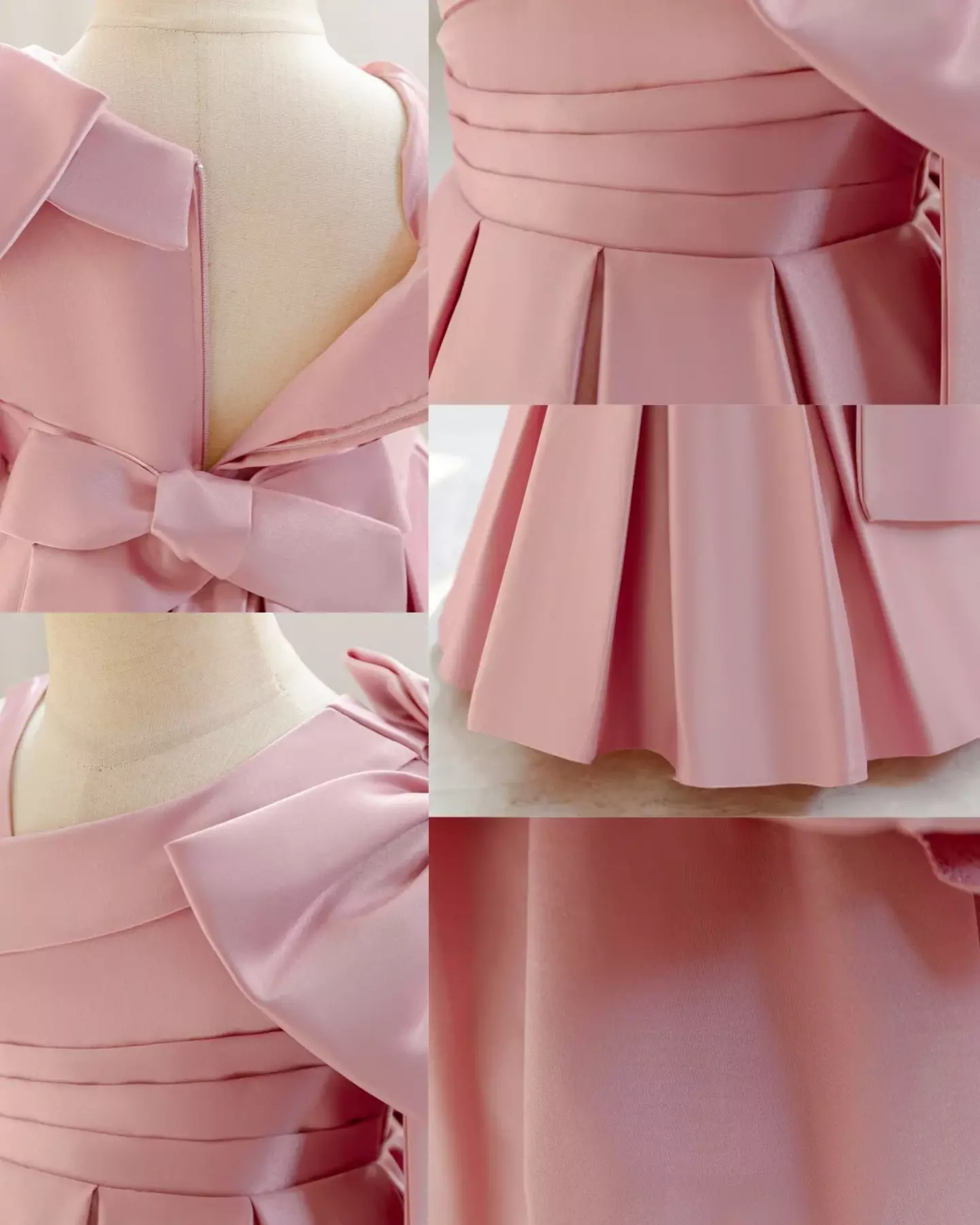 Leeseo II Dusty Pink Satin One Shoulder Bow Tea Length Baby & Toddler Party Dress