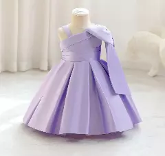 Leeseo II Lavender Satin One Shoulder Bow Tea Length Baby & Toddler Party Dress