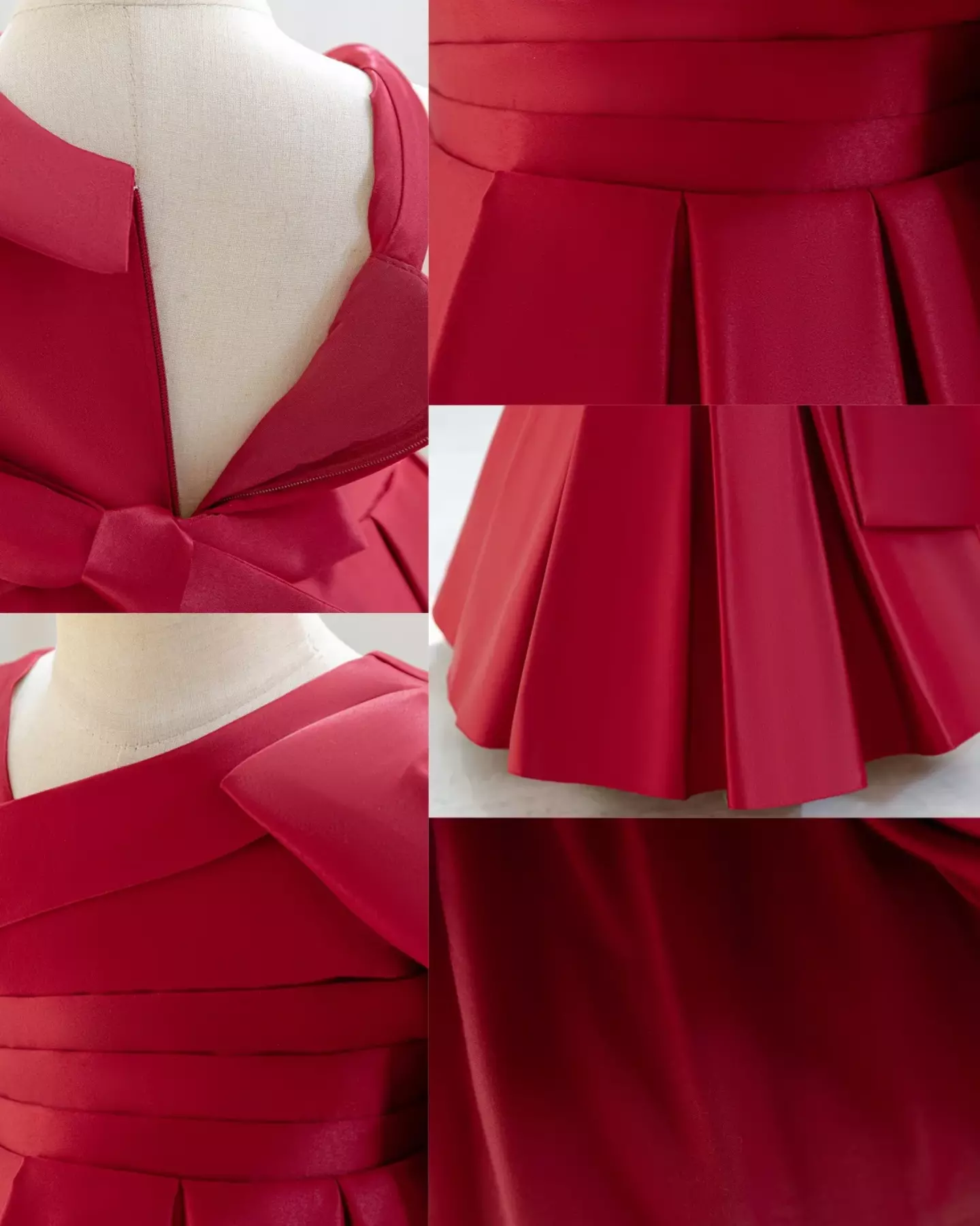Leeseo II Maroon Satin One Shoulder Bow Tea Length Baby & Toddler Party Dress