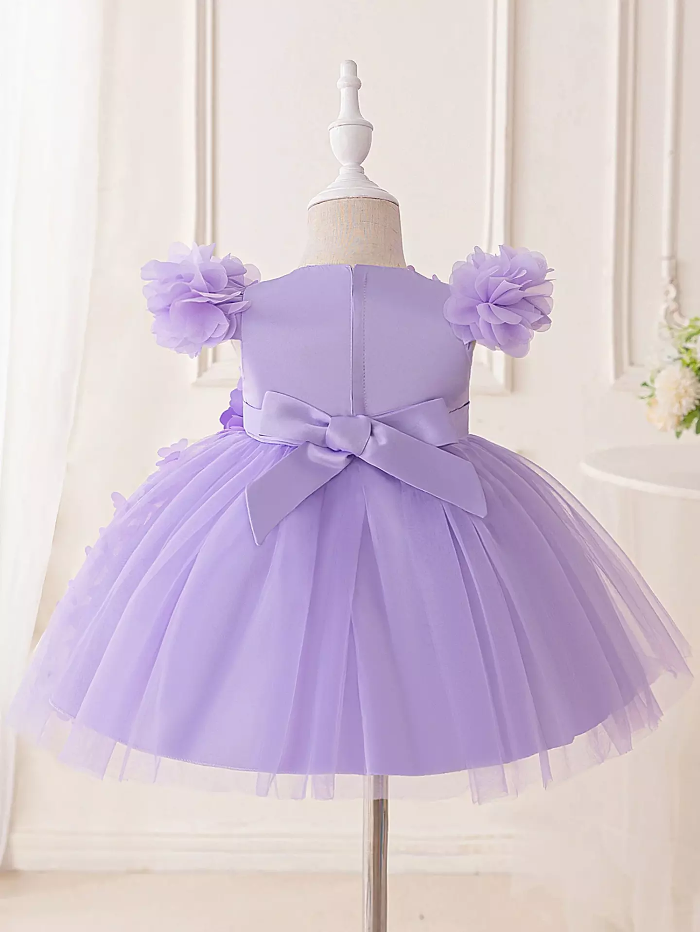 Leyre Lavender Butterfly Tulle Flower Sleeve Tea Length Baby & Toddler Party Dress