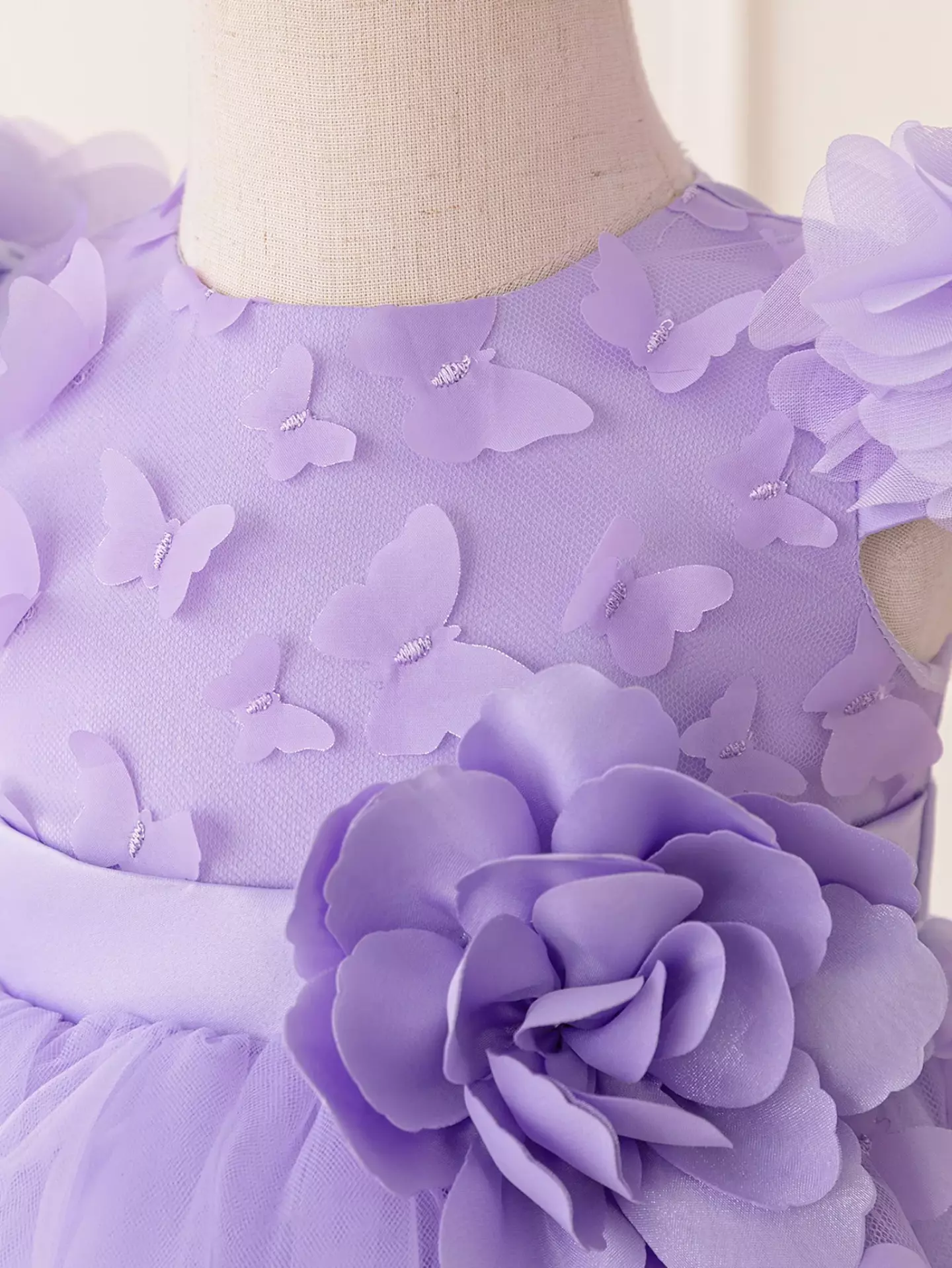 Leyre Lavender Butterfly Tulle Flower Sleeve Tea Length Baby & Toddler Party Dress