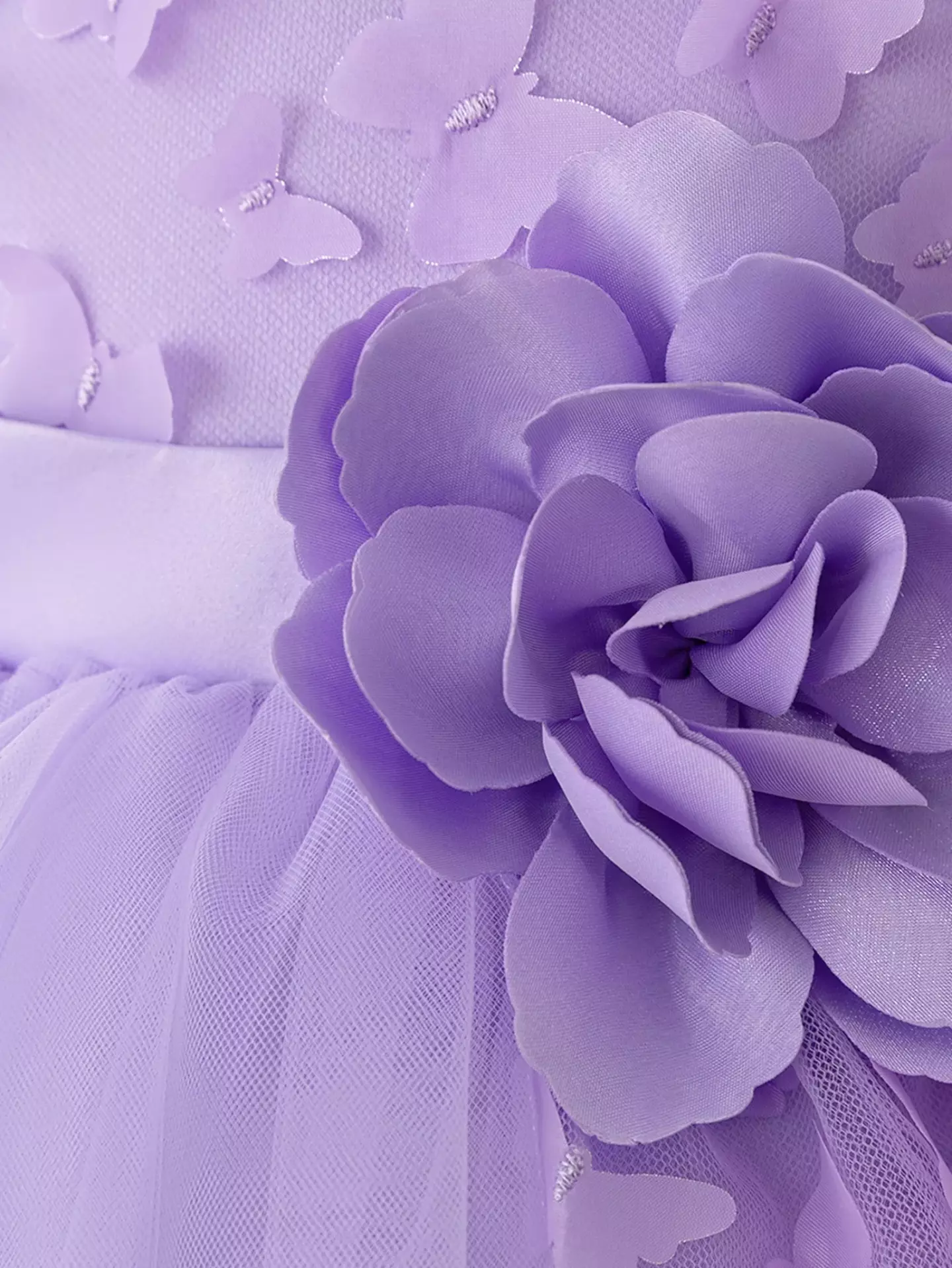 Leyre Lavender Butterfly Tulle Flower Sleeve Tea Length Baby & Toddler Party Dress