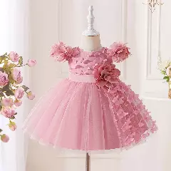 Leyre Dusty Pink Butterfly Tulle Flower Sleeve Tea Length Baby & Toddler Party Dress