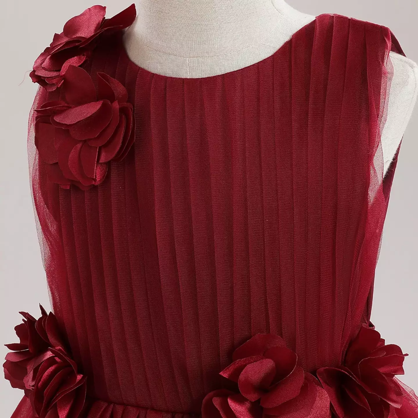 Riera Maroon Flower and Butterfly Tulle Tea Length Girls Party Dress