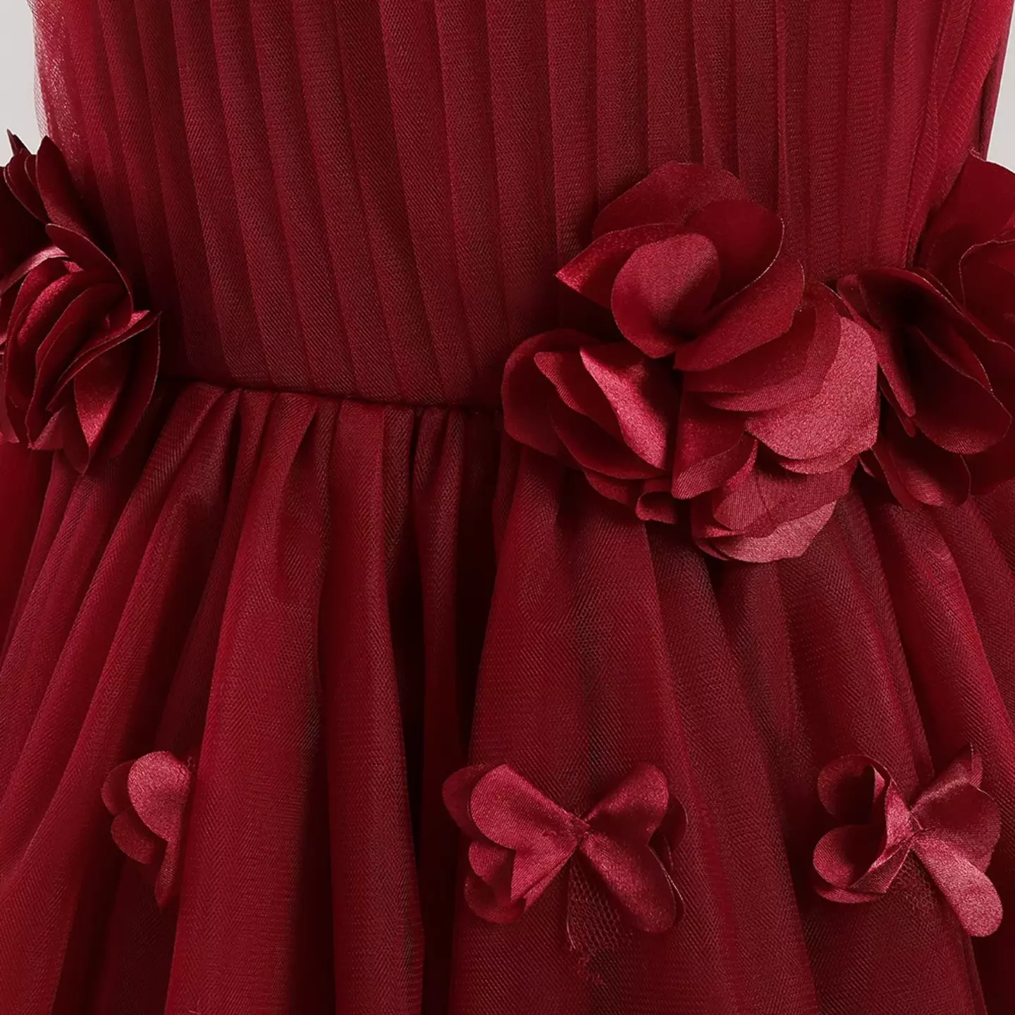 Riera Maroon Flower and Butterfly Tulle Tea Length Girls Party Dress