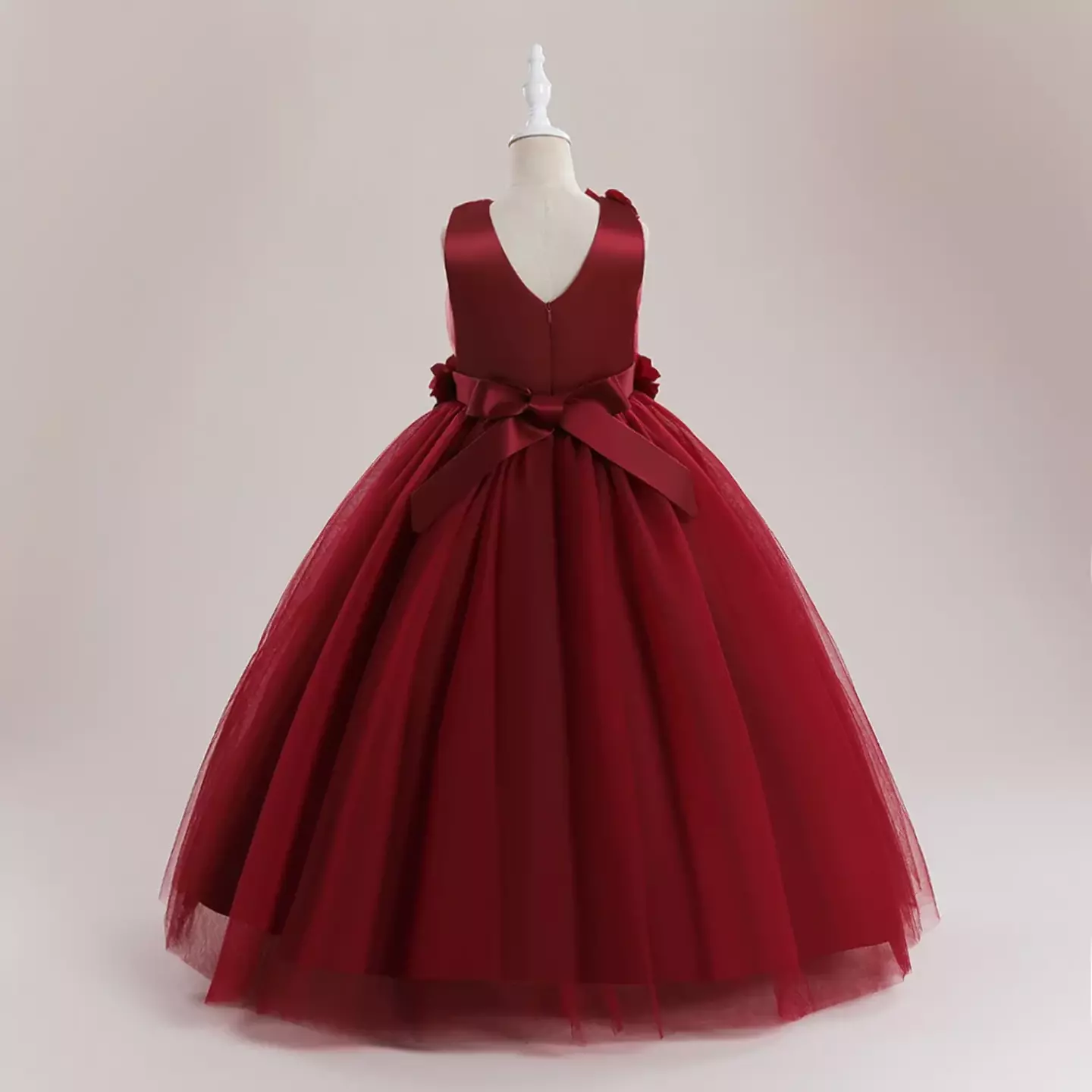 Riera Maroon Flower and Butterfly Tulle Tea Length Girls Party Dress