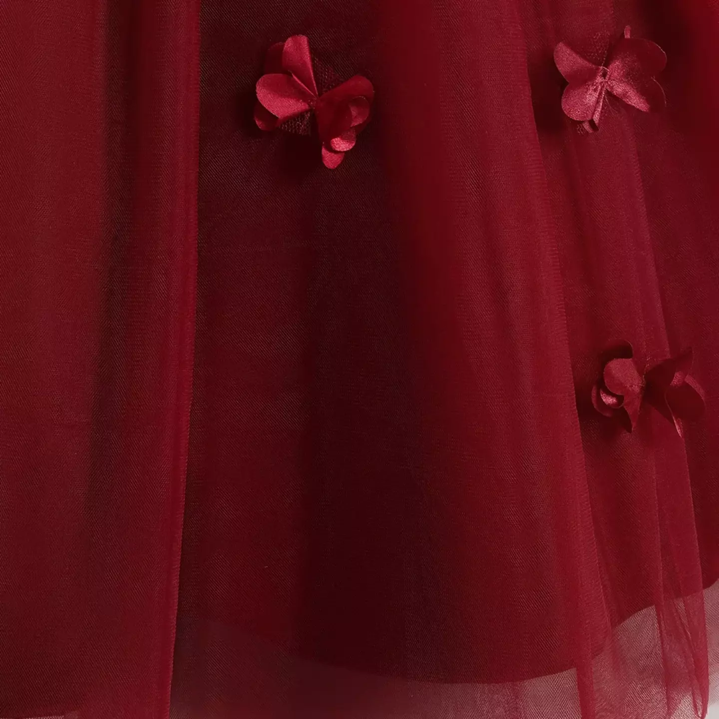 Riera Maroon Flower and Butterfly Tulle Tea Length Girls Party Dress
