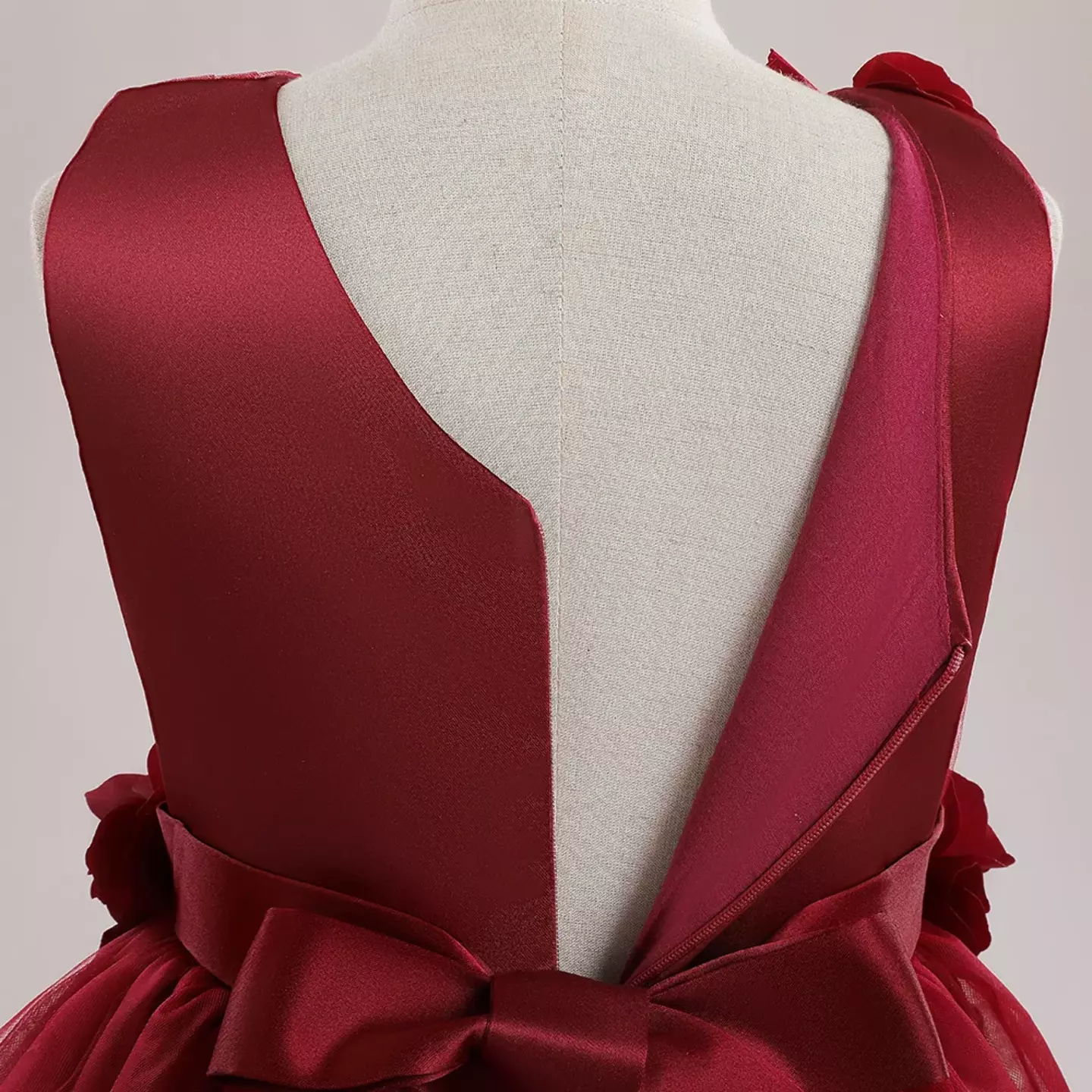 Riera Maroon Flower and Butterfly Tulle Tea Length Girls Party Dress