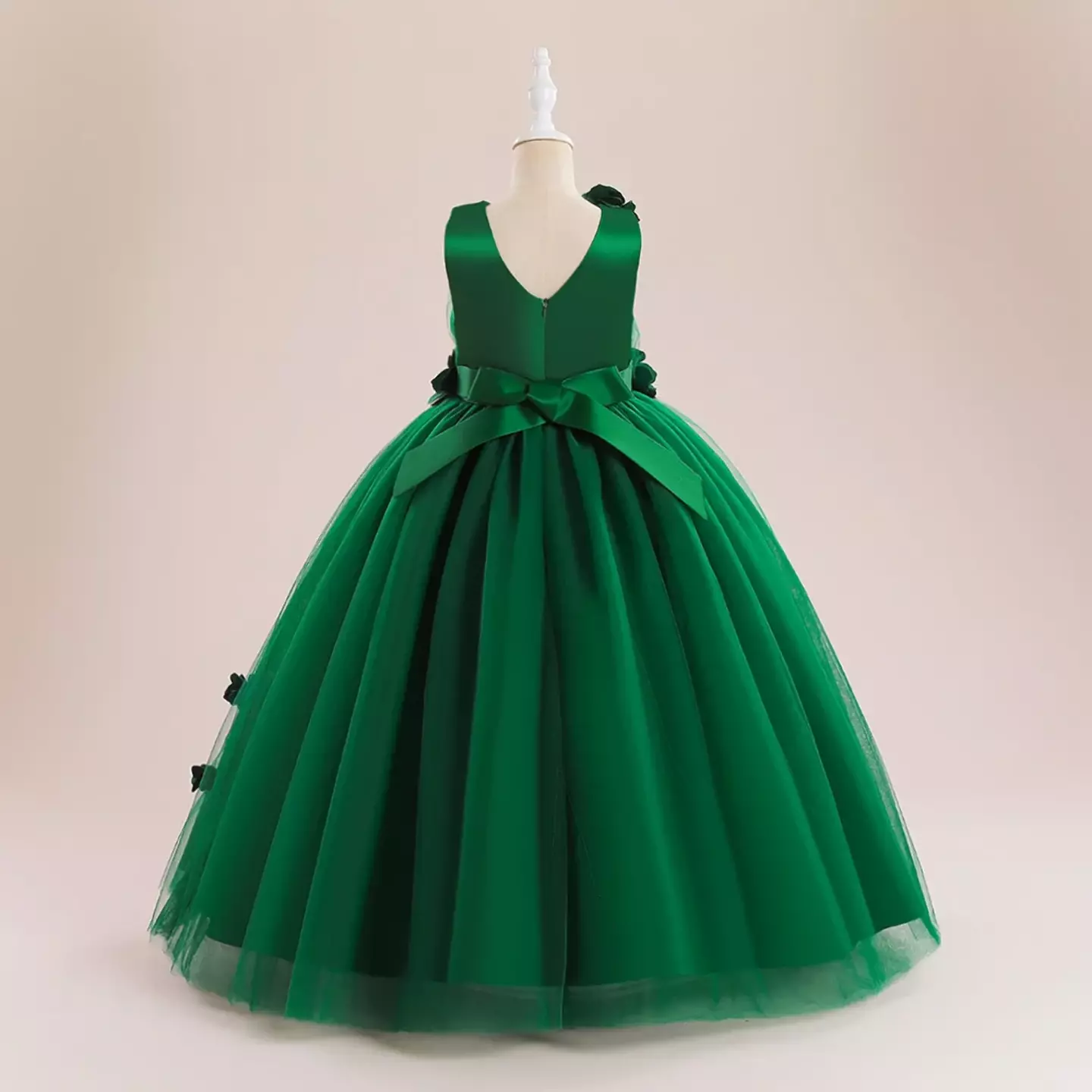 Riera Forest Green Flower and Butterfly Tulle Tea Length Girls Party Dress
