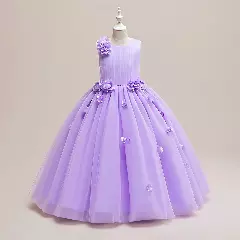 Riera Lavender Flower and Butterfly Tulle Tea Length Girls Party Dress