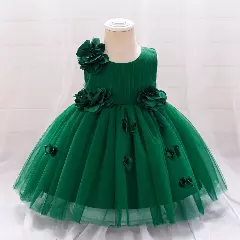 Riera II Forest Green Flower Tulle Tea Length Baby & Toddler Party Dress