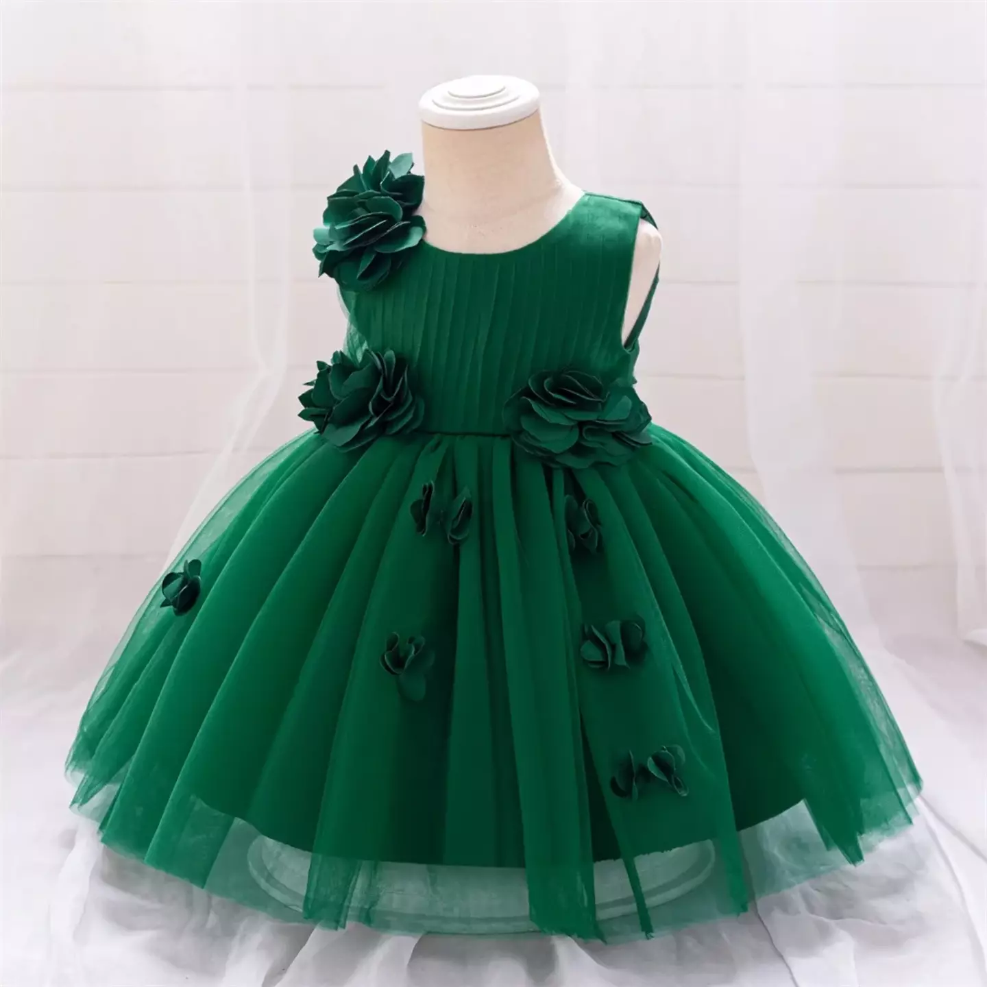 Riera II Forest Green Flower Tulle Tea Length Baby & Toddler Party Dress