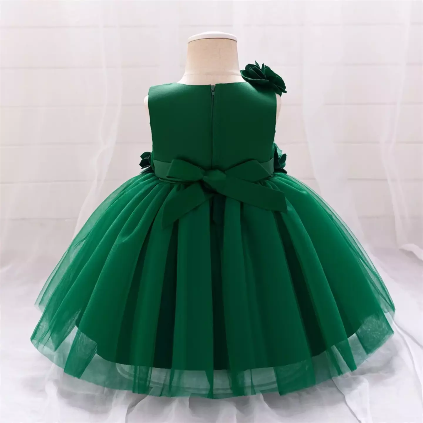 Riera II Forest Green Flower Tulle Tea Length Baby & Toddler Party Dress