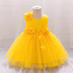 Riera II Yellow Flower Tulle Tea Length Baby & Toddler Party Dress