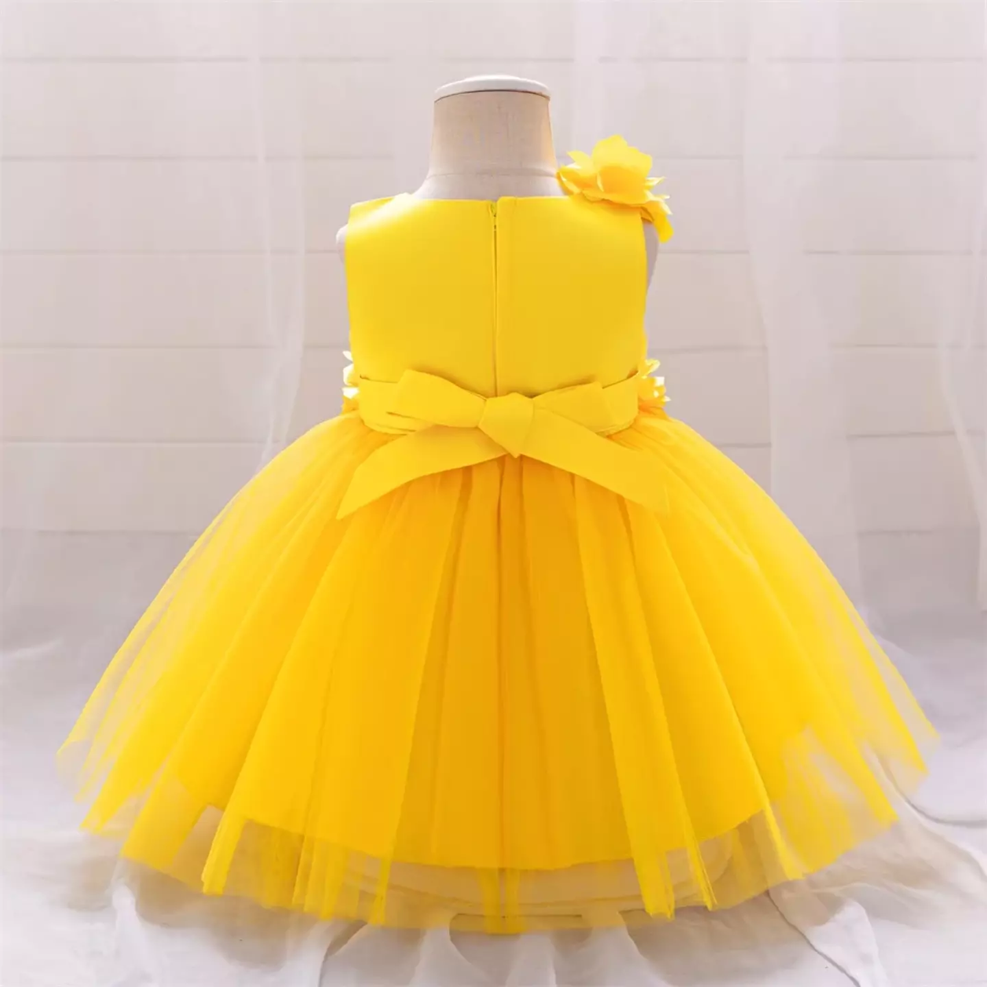 Riera II Yellow Flower Tulle Tea Length Baby & Toddler Party Dress