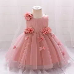 Riera II Dusty Pink Flower Tulle Tea Length Baby & Toddler Party Dress