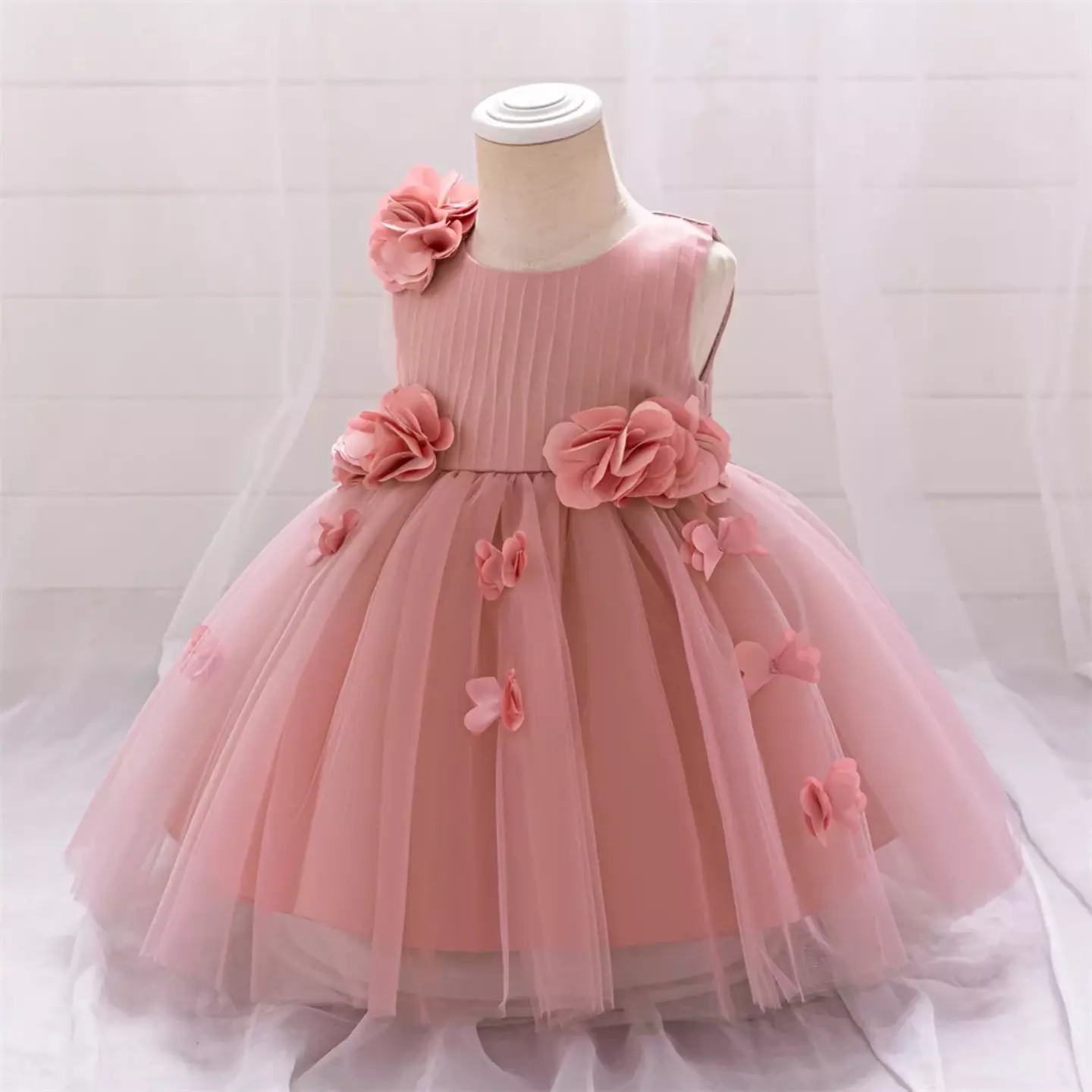 Riera II Dusty Pink Flower Tulle Tea Length Baby & Toddler Party Dress