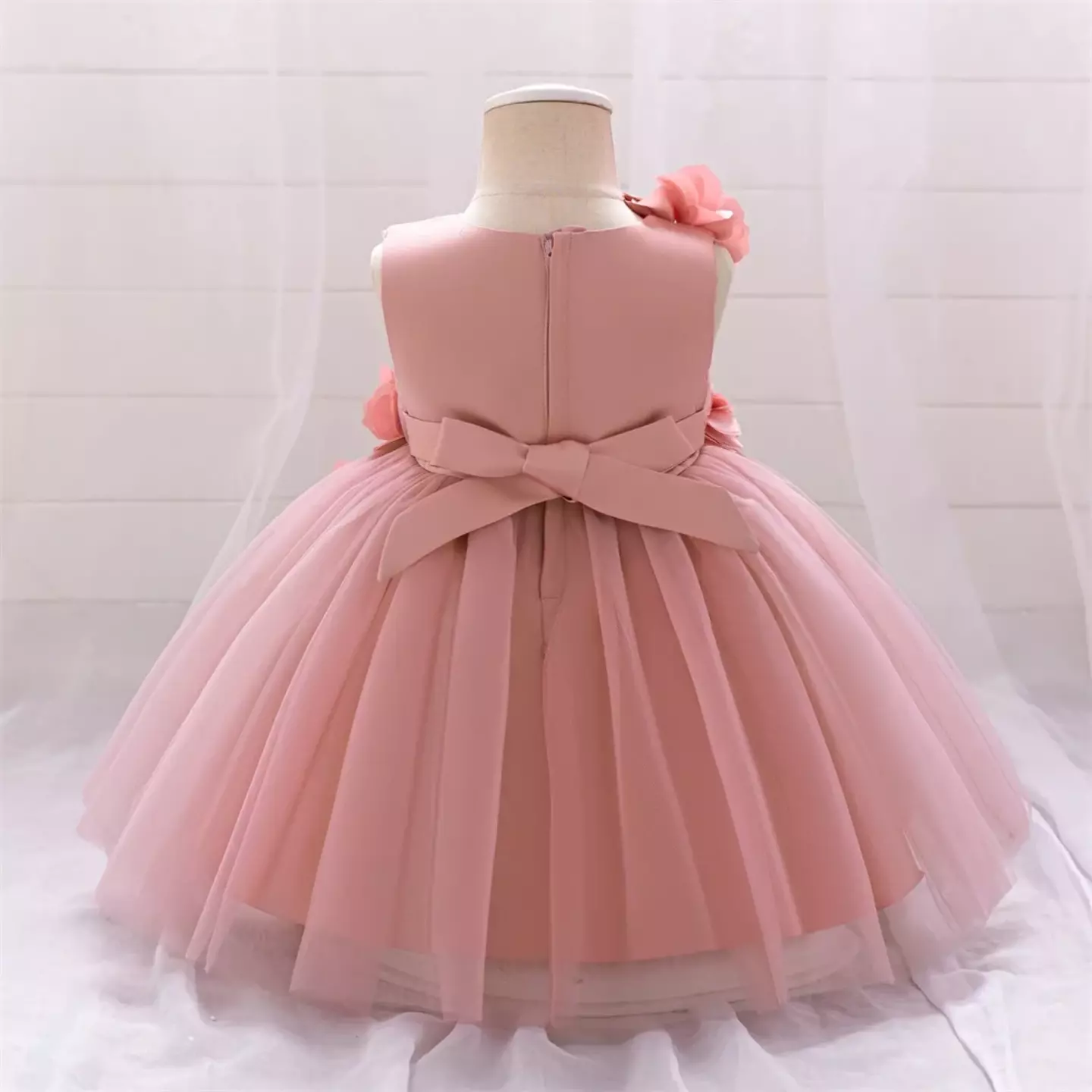 Riera II Dusty Pink Flower Tulle Tea Length Baby & Toddler Party Dress