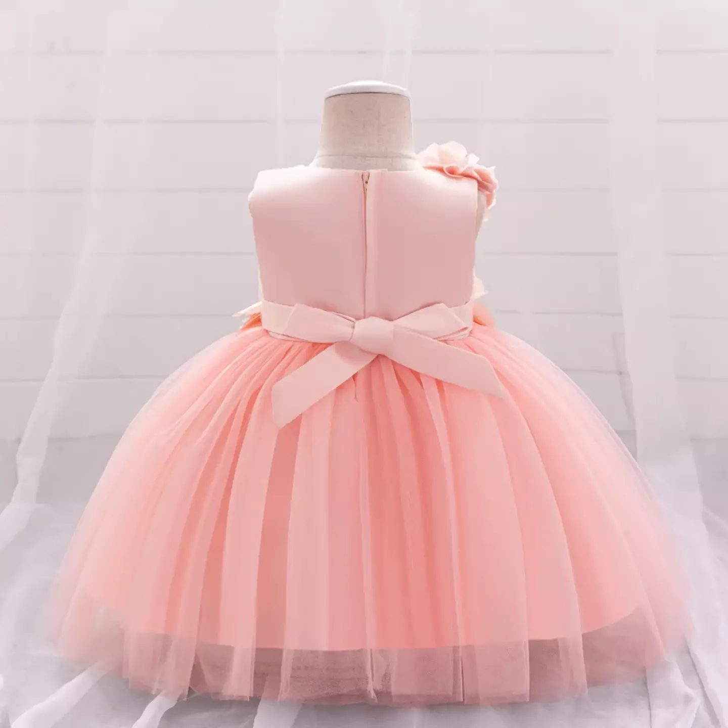 Riera II Peach Pink Flower Tulle Tea Length Baby & Toddler Party Dress