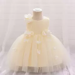 Riera II Champagne Flower Tulle Tea Length Baby & Toddler Party Dress