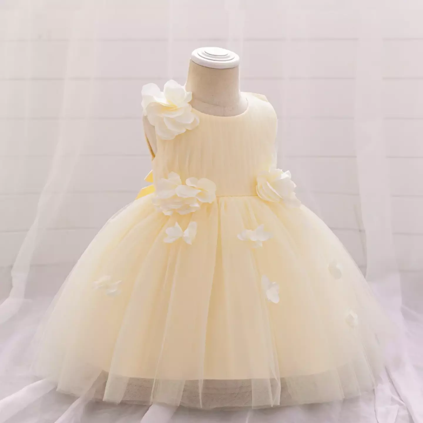 Riera II Champagne Flower Tulle Tea Length Baby & Toddler Party Dress