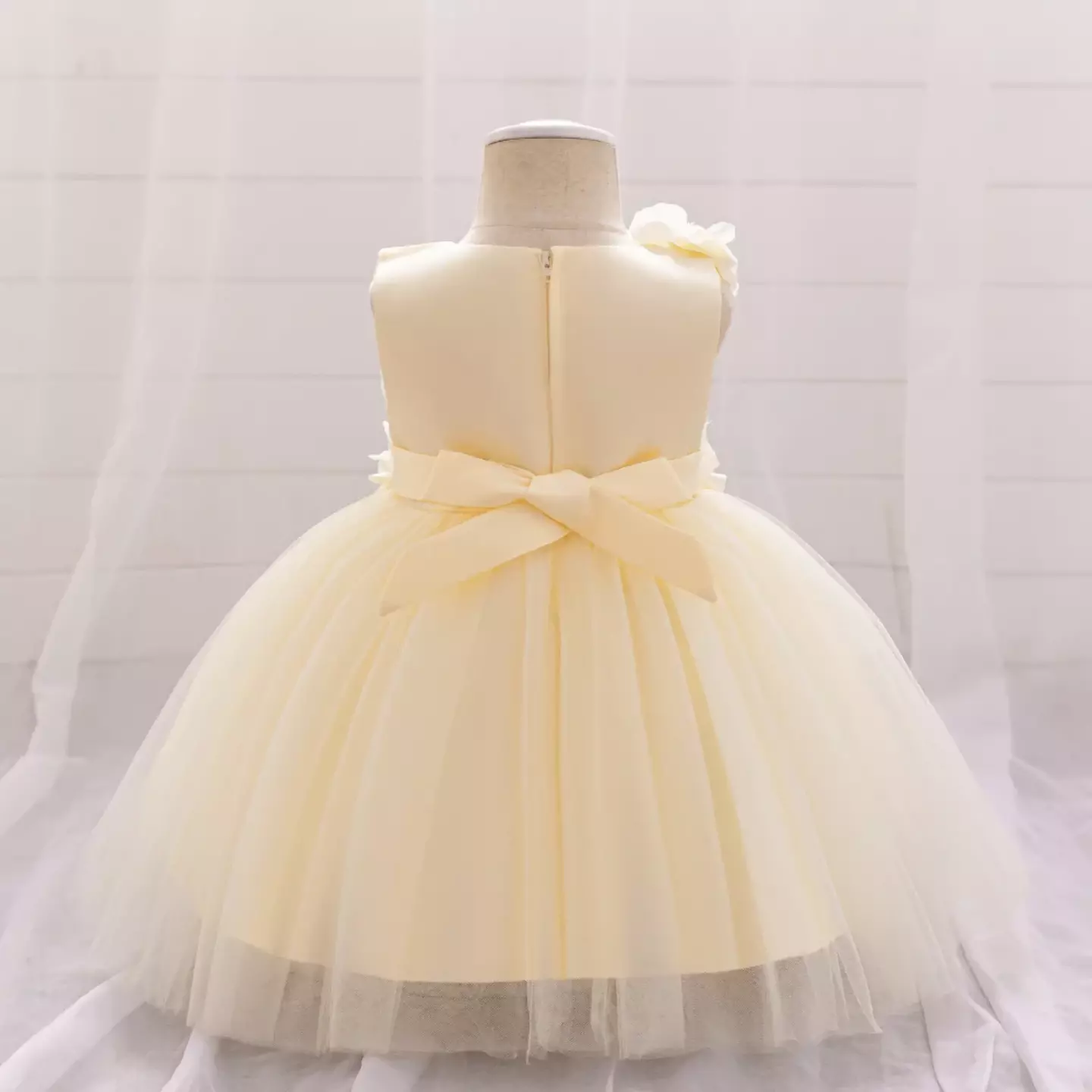 Riera II Champagne Flower Tulle Tea Length Baby & Toddler Party Dress
