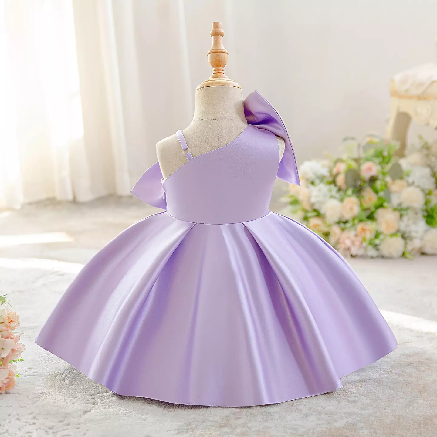 Suh Lavender Satin Big Bow Tea Length Baby & Toddler Party Dress