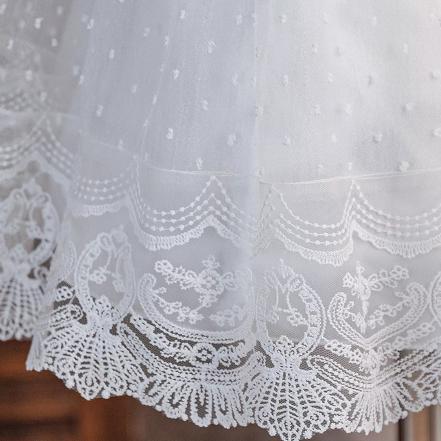 Taylah White Dotted Tulle Lace Collar Tea Length Baby & Toddler Christening Dress