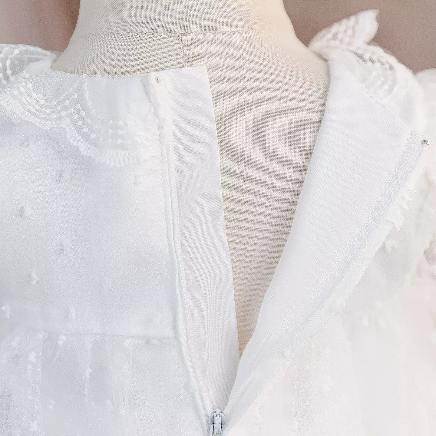 Taylah White Dotted Tulle Lace Collar Tea Length Baby & Toddler Christening Dress
