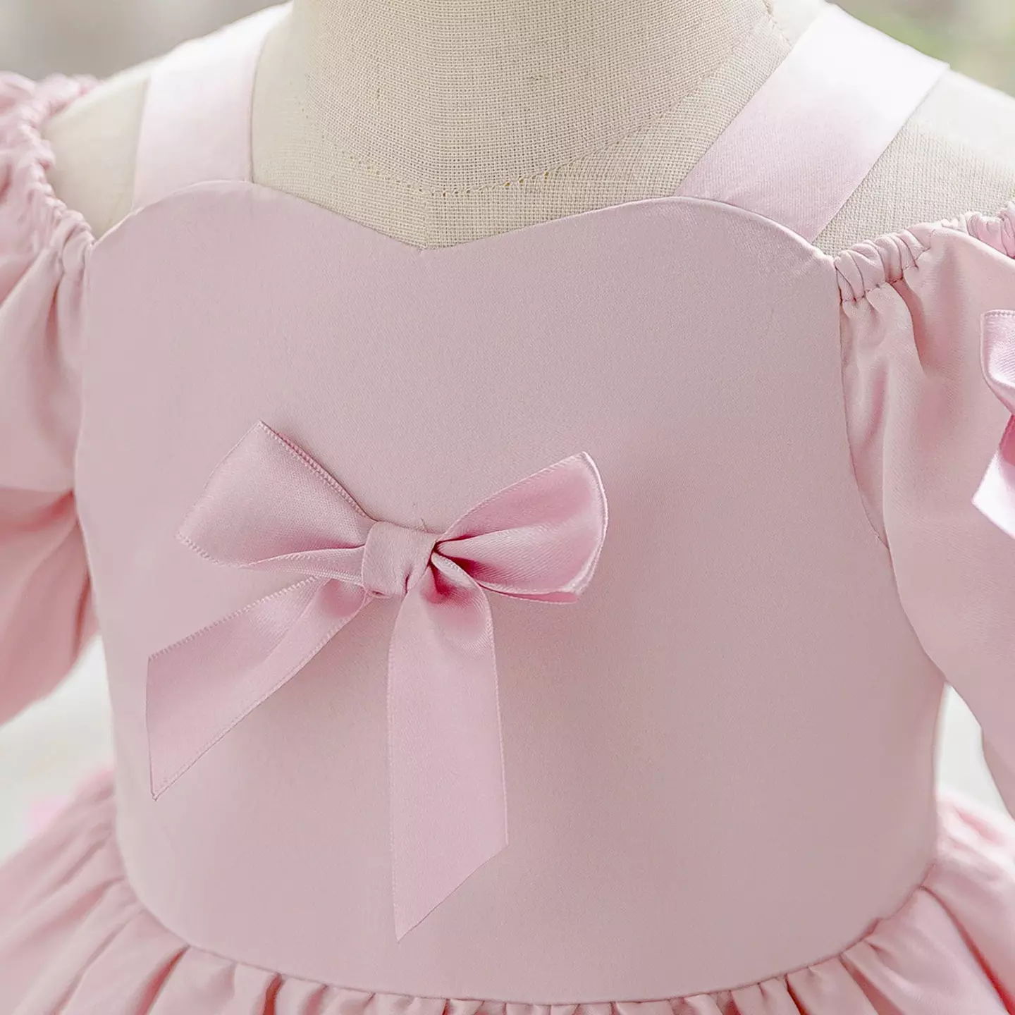 Dalma Dusty Pink Satin Bow Puff Sleeve Tea Length Baby & Toddler Party Dress